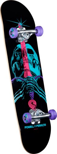 Powell-Peralta Blacklight Skull and Sword Complete Skateboard, Black,7.93-Inch