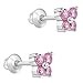 925 Sterling Silver Child's Pink Cubic Zirconia Butterfly Stud Screw Back Locking Earrings for Toddlers & Pre Teens- Best Gift for Animal Lover Kids, Casual and Formal