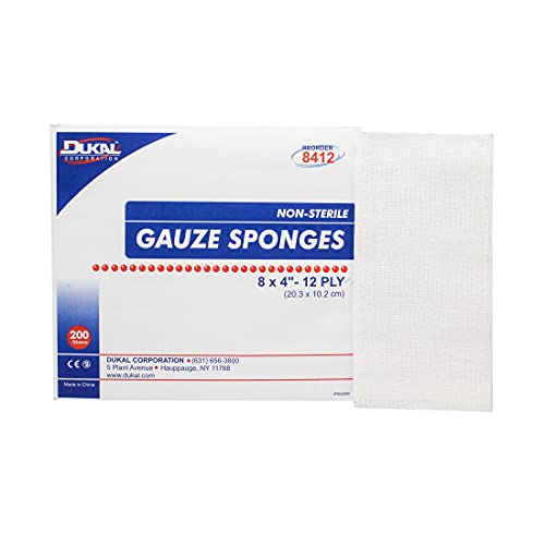 Dukal 8412 Gauze Sponge, Non-Sterile, 8" Length x 4" Width, 12-Ply, Pack of 2000