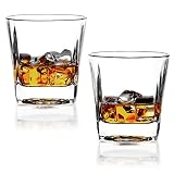 REATR Square 8-Ounce Whisky Glasses set of 2 Rocks Glass Old Fashioned Whiskey Glass Tumbler Bourbon Cognac Scotch Glasses Heavy Base Drinking Glasses for Serving Scotch Drink Ware Clear Whiskey Cup