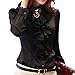 Women's Ruffle Blouse Long Sleeve Front Deco High Neck Silky Satin Dress Shirts Office Style (8_XXL, Black) Victorian