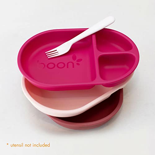 Boon Chow Silicone Plate Set 3 Unbreakable Divided Toddler Plates Baby Plates for 6 Months