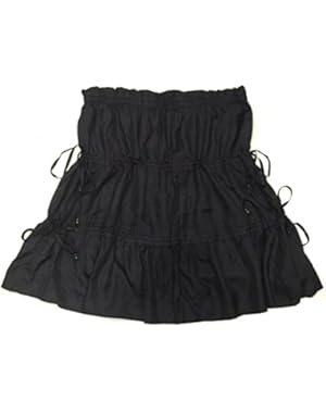 Black Silk Skirt Womens Size Small Beaded Ties Elastic drawstring