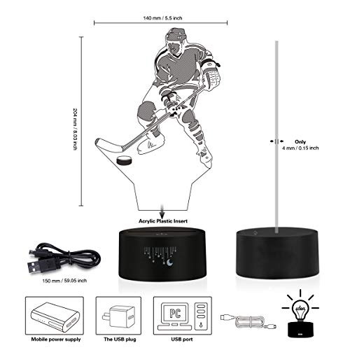 Ice Hockey Night Light 3D Illusion Lamp,Metplus Led Optical Lights 7 Colors Changing Touch Control USB Powered Table Desk Lamps for Home Kids Room Decor Boys Girls Christmas Birthday Gifts
