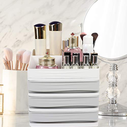 JULY'S SONG Cosmetic Makeup Organizer with Drawers, Plastic Bathroom Counter Stand Storage Box Lipstick Holder(S-3, Grey… - Image 2