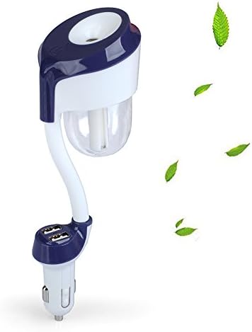 Ottertooth Car Humidifier with Dual USB Charger, 4 in 1 Essential Oil Aroma Diffuser + Car Charger + Portable Ultrasonic Mini Cool Mist Aroma Humidifier + Air Purify with Auto Off - Blue