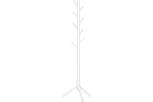 VASAGLE Solid Wood Coat Rack, Free Standing Tree-Shaped Coat Rack with 8 Hooks, 3 Height Options, for Clothes, Hats, Bags, Living Room, Bedroom, Home Office, White URCR04WT