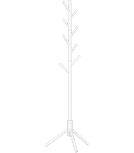 Roundhill Furniture Arles Metal Standing Coat Rack - White With Oak Accents, 74.8" Tall, 9 Hooks - View #9