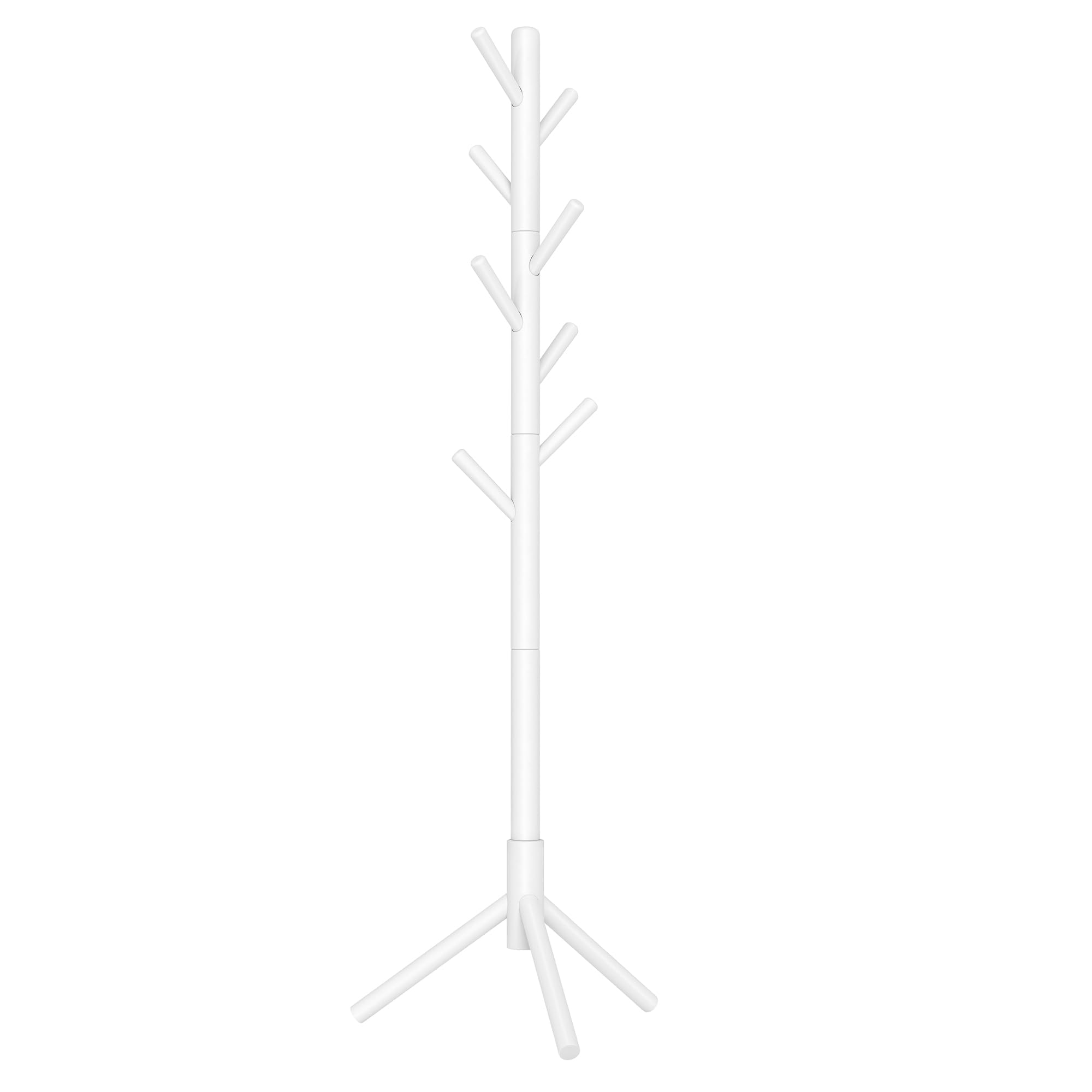 VASAGLE Solid Wood Coat Rack, Free Standing Tree-Shaped Coat Rack with 8 Hooks, 3 Height Options, for Clothes, Hats, Bags, Living Room, Bedroom, Home Office, White URCR04WT Image