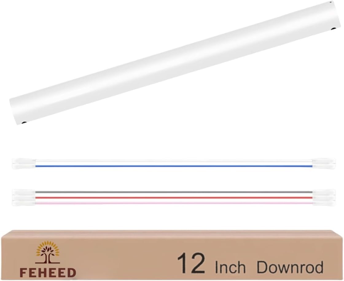 Photo 1 of 12 Inch Ceiling Fan Downrod, 1" Diameter White Ceiling Fan Extension Rod (No Threads) with 5 x 18-AWG Wires,Universal Down Rods for Ceiling Fans,Easy Installation
