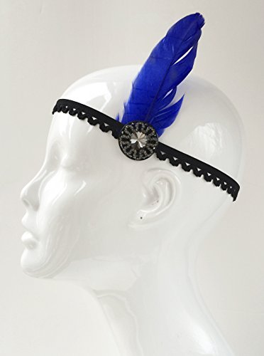 Handcrafted Gatbsy Blue Feather Black Diamond Headpiec- Flapper Headpiece- Women's Headband