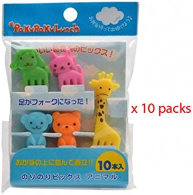 CuteZCute Bento Food Pick Fork, 100-Piece, Giraffe, Dog, Cat, Bear, Monkey (Color may vary)