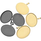 SAUNUCHI 10pcs 30x40mm Oval Cabochon Pendant Bezel Trays 18K Gold & Black Plated Necklace Base Settings Memory Photo Frame for Audut Jewelry DIY Making