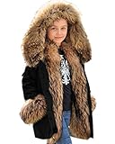 Aofur Kids Unisex Coat Winter Black Jacket Faux Fur Parka Casual Hooded Warm Trench Outwear Children Clothes for Girls Boys