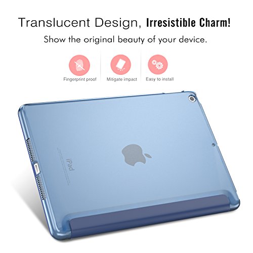 MoKo iPad 2017 9.7 Inch Case - Slim Lightweight Smart-shell Stand Cover with Translucent Frosted Back Protector for Apple New iPad 9.7" 2017 Release Tablet, Navy BLUE (Auto Wake / Sleep)
