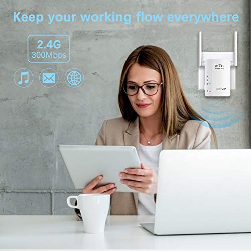 NETVIP WiFi Range Extender WiFi Extender WiFi Booster 300Mbps 2.4GHz,AP/Repeater Mode With Dual External Antennas Amplifier Wireless Extender Wifi Repeater Universal Comply With 802.11n/g/b