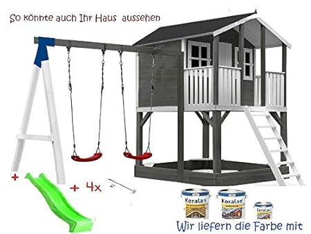 Stelzenhaus Tobi Premium xxl mit Schaukel incl. Farbe, Rutsche wählen:apfelgrüne Rutsche, Sicherheit wählen:6x Bodenanker