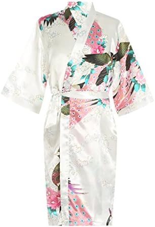 Girls Peacock Satin Kimono Robe Fashion Bathrobe Nightgown