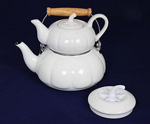 Home N Kitchenware Collection Porcelain Tea kettle, double kettle, Turkish/Persian Kettle - 2.1L Enamel Kettle/.75L Porcelain Tea Pot