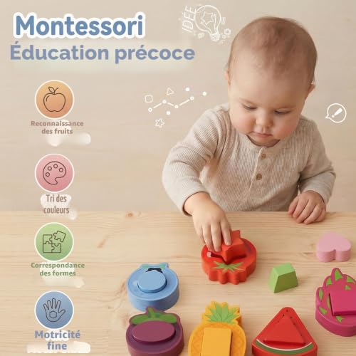 Montessori 1 Year Old Baby Toy 1 Year Old Educational Acrylic Fruits & Vegetables Assorted Shapes, Wooden Games for Children 1 2 Years, Gift Child 1 Year Boy Girl Fine Motor Skills