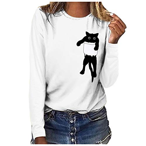 Womens Sweatshirt Cat Print Tee Shirt Long Sleeve T-Shirt Blouse Top, LIM&Shop Loose Girl Casual Round Neck Pullover