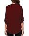 roswear Women's Chiffon V-Neck Business Casual Blouse Work Tops with Cuffed Sleeves Burgundy XX-Large