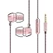 Headphones, Super Bass in-Ear Headphone with Mic, Wired Headset Earbuds Stereo & Remote Control Noise Reduction for Sports Running (Pink)