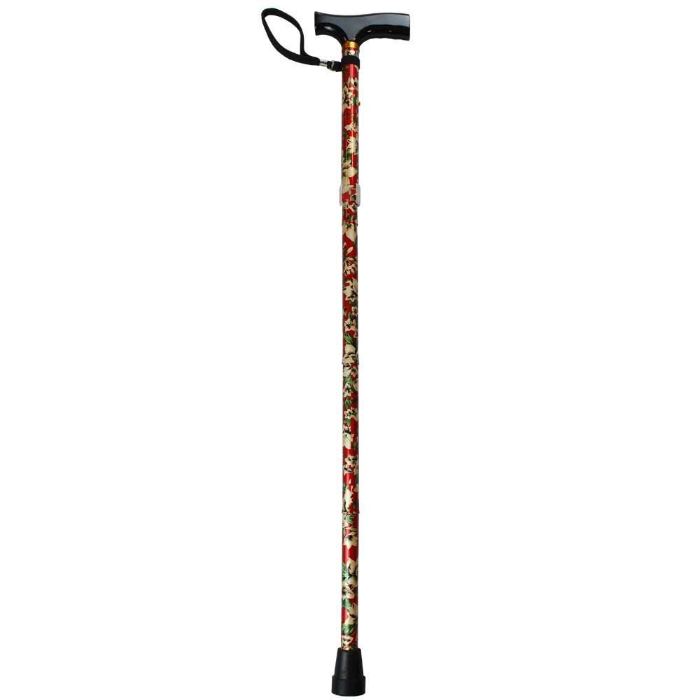 NRS Healthcare Folding Walking Stick, Red Floral