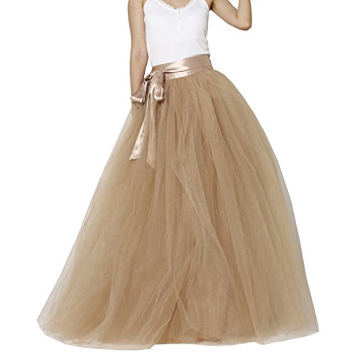 Lisong Women Floor Length Bowknot Tulle Party Evening Skirt 24W US Nude