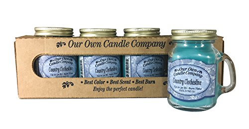 Country Clothesline Scented Mini Mason Jar Candle by Our Own Candle Company, 3.5 Ounce (4 Pack)