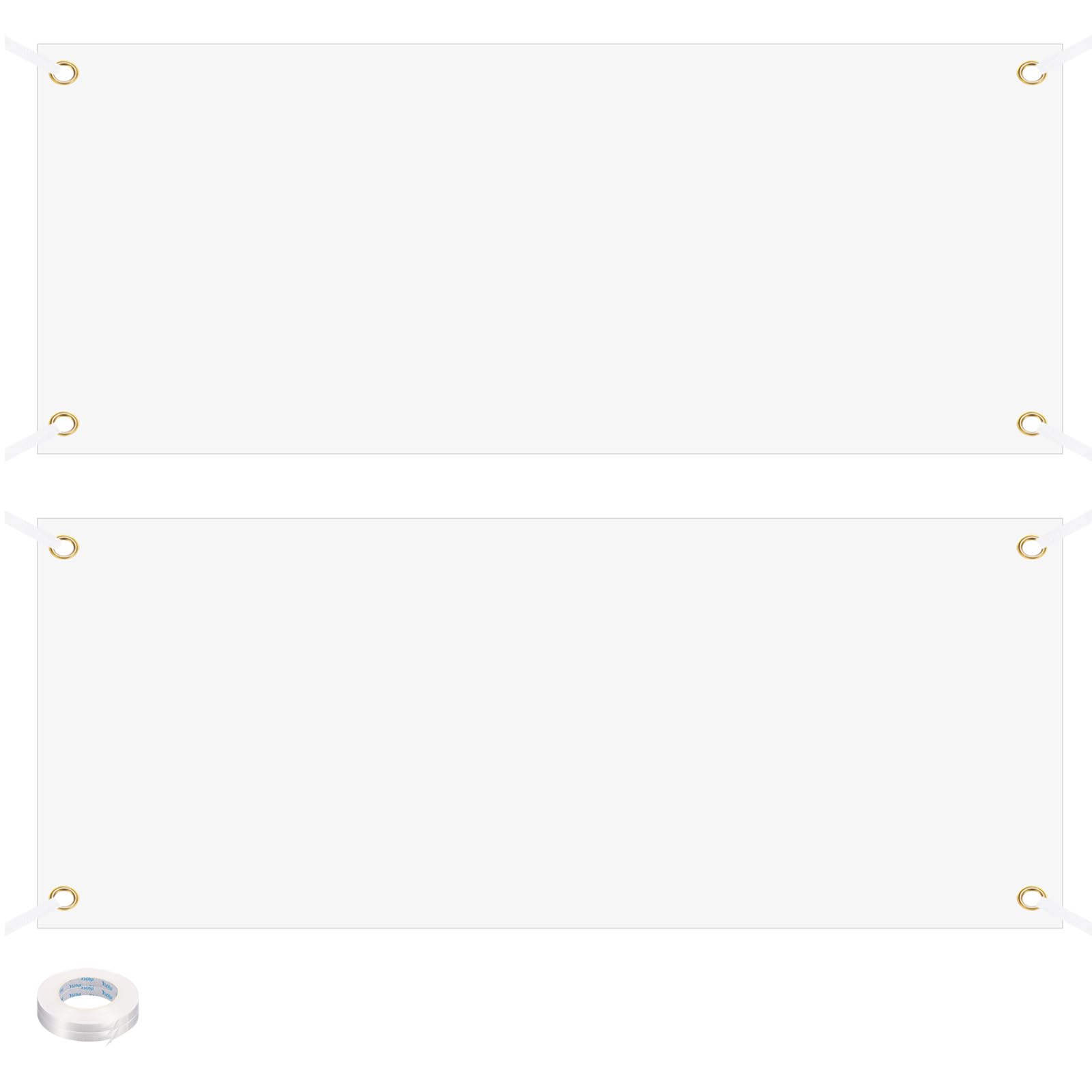 PATIKIL 2 PCS Blank Banners Signs to Decorate 2'x5' Sublimation White Banner with Hanging Rope for Business Outside Outdoor Wall