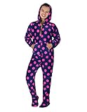 Footed Pajamas Navy Pink Polka Kids Hoodie Chenille