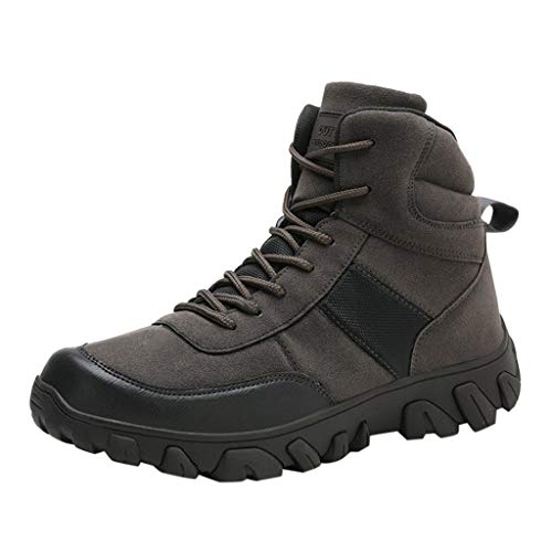 Kauneus Mens Plus Size Hiking Boots Leather Lace up Tactical Military Combat Ankle Boots Sneakers for Outdoor Trail Trekking Brown