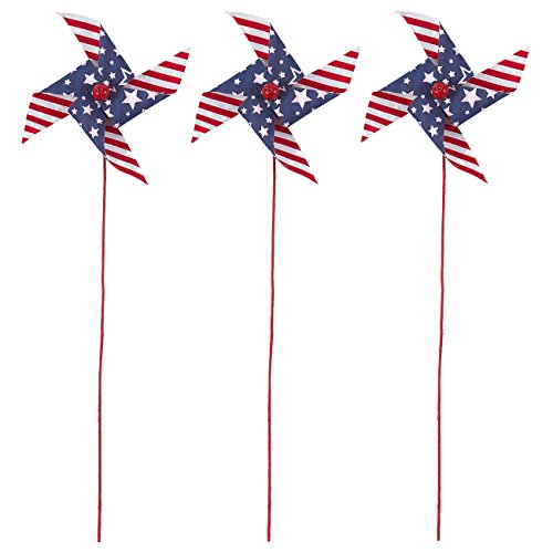 Juvale 3 Patriotic Pinwheels - American Flag Wind Spinner for Fourth of July National Holiday, Stars and Stripes, Red White and Blue, 20.7 Inches Tall