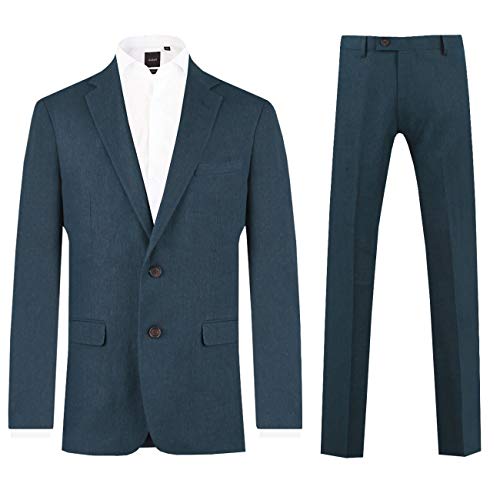 Dobell Mens Navy Linen 2 Piece Suit Regular Fit Notch ...
