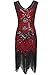 BABEYOND Women's Flapper Dresses 1920s V Neck Beaded Fringed Great Gatsby Dress (Red, XL (Fits 31.5