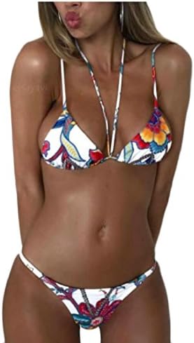 Qiangjinjiu Womens Beachwaear Print Bikini Halter Neck Set Swimwear 1 S