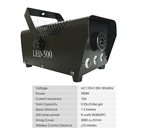 Easife 2019 NEW 500W Wireless Remote Control Professional Haze Fog Machine with Lights LED Cold Smoke Maker Chiller Portable Fog Generator with Colorful Light Smoke Fog Ejector for Stage Party Club