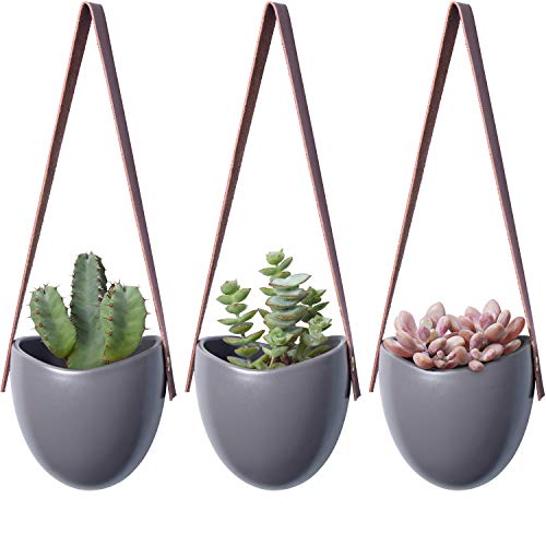 Mkono Ceramic Hanging Planter Modern Succulent Air Plant Flower Pot Wall Decor, Gray, Set of 3