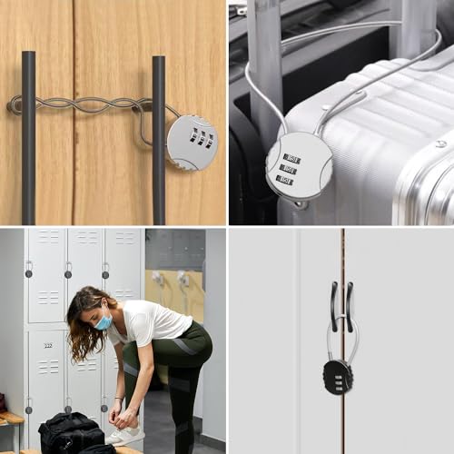 4 Pieces Steel Cable Lock with Combination, 3 Digit Combination Padlocks, Long Rope Padlock, Small Suitcase Padlocks for Aircraft (2 Sizes)