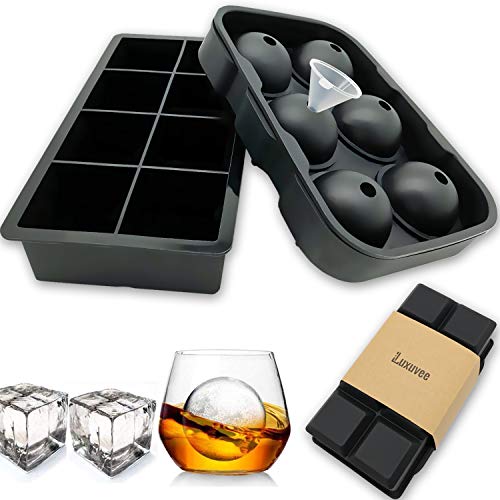 Luxuvee Eiswürfelform Eiskugelform Silikon XXL 2er Pack Eiswürfelbehälter mit Deckel Groß Ice Cube Tray Eiswürfel Kugel…