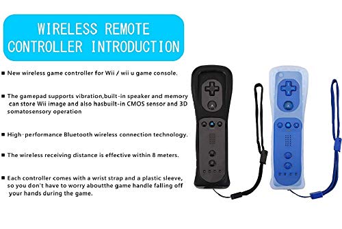 ZeroStory 2 Packs Wireless Controller and Nunchuck Joystick for Nintendo Wii and Wii U Console, Gamepad with Protective Silicone Case and Wrist Strap (Black and Dark Blue)