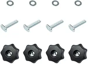 POWERTEC 71483 T-Track Knob Kit w/ 7-Star 5/16 Threaded Knob, Bolts and Washers for Woodworking Jigs and Fixtures – Set of 4 , Black