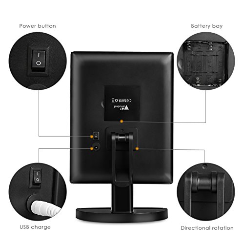Amzdeal Makeup Vanity Mirror with 1X 2X 3X Magnifiers 24 Led Lighted Tri Fold Makeup Mirror 180 Degree Rotatable Countertop Bathroom Cosmetic Mirror, Black - Thumbnail 3