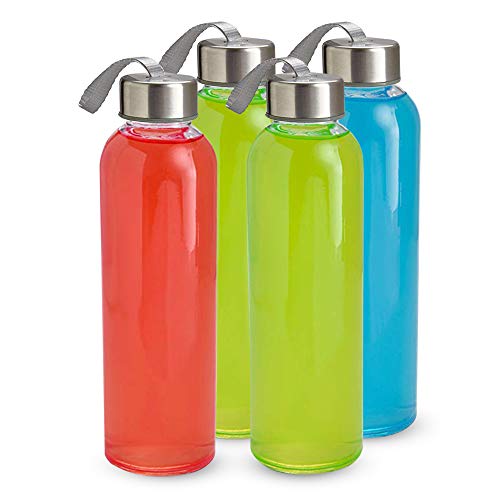 Kitchen Lux 16 oz. Glass Water Bottles, Reusable Water Bottles with