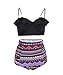 Vintage High Waist Floral Women's Bikini Set Strappy Push Up-X030-BKTFB3, Black L