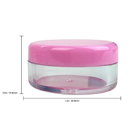 Beauticom 5G/5ML High Quality Clear Plastic Cosmetic Container Jars with PINK Lids, 50 Pcs