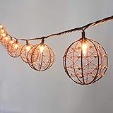 MYHH-LITES Outdoor Patio String Lights, 10 Mini Bulbs with Beaded Copper Wire Ball Style, UL Listed Connectable Weather-Resistant Indoor/Outdoor Decor Light for Home Pergola Garden Party Backyard