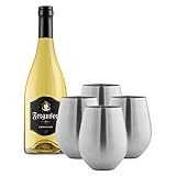 Stainless Steel Wine Glass (Set of 4) by DELUCA. Unbreakable Shatterproof and Dishwasher-Safe for Outdoor, Camping, and Picnic