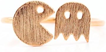 SeaBlue Boutique PAC MAN AND GHOST RING, Rose Gold Plated Alloy Ring, Rose Gold Ring Adjustable for Women Ring Size 6-7 Designer Ring